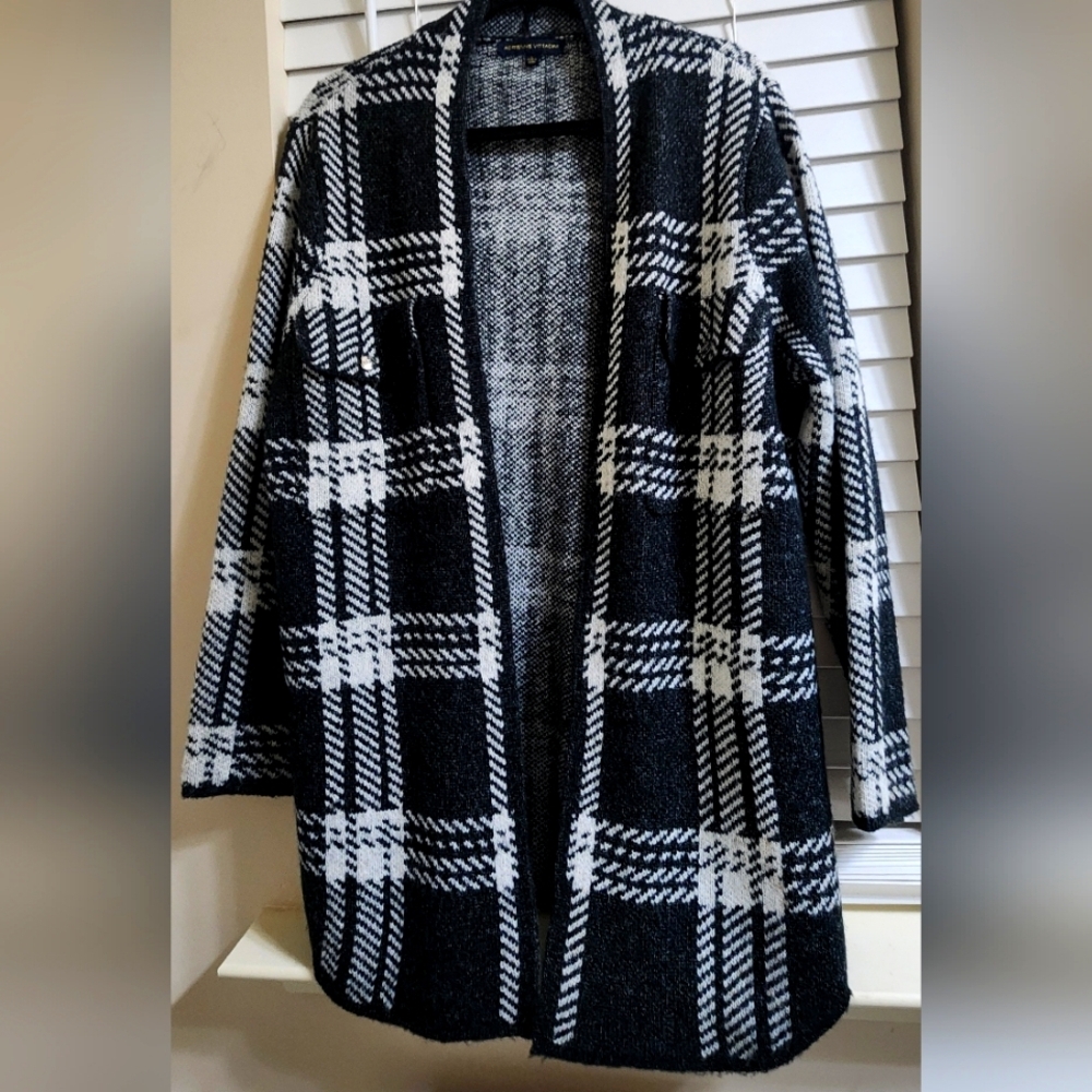 Plaid Open-Front Cardigan Sweater